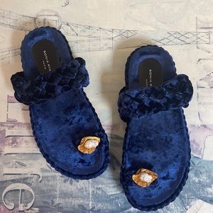 Sonia Rykiel Paris Royal Blue Crushed Velvet Sandals